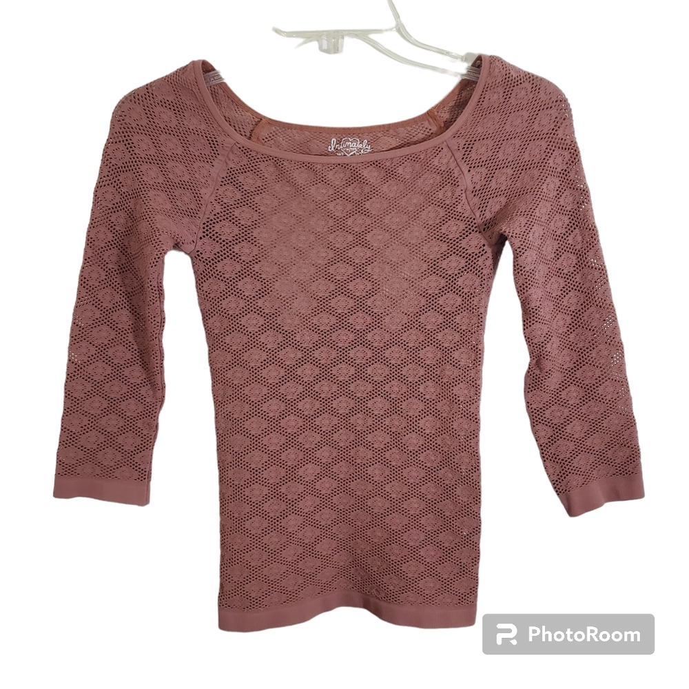 Intimately Free People Sheer Stretch Lace Mauve Pink Boho Cutout Top Size Small